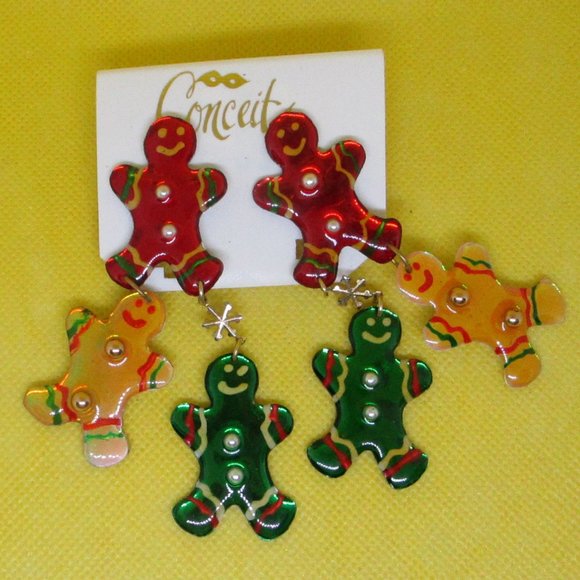 Conceits Earrings Dangle Pierced Moving Gingerbreadman Christmas Earrings - Picture 3 of 9